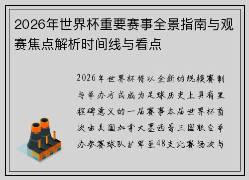 2026年世界杯重要赛事全景指南与观赛焦点解析时间线与看点